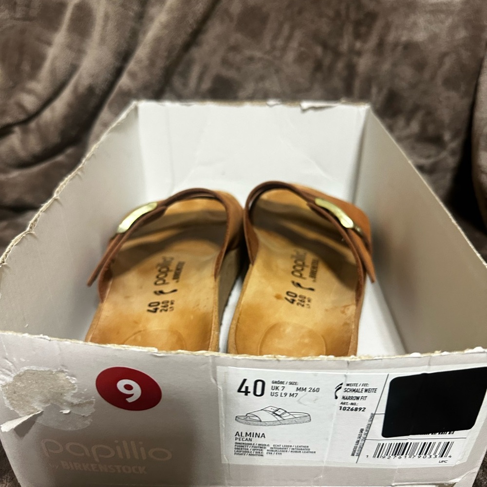 Birkenstock. Papillio Tan Slide Sandals with Buckle - Picture 6 of 6